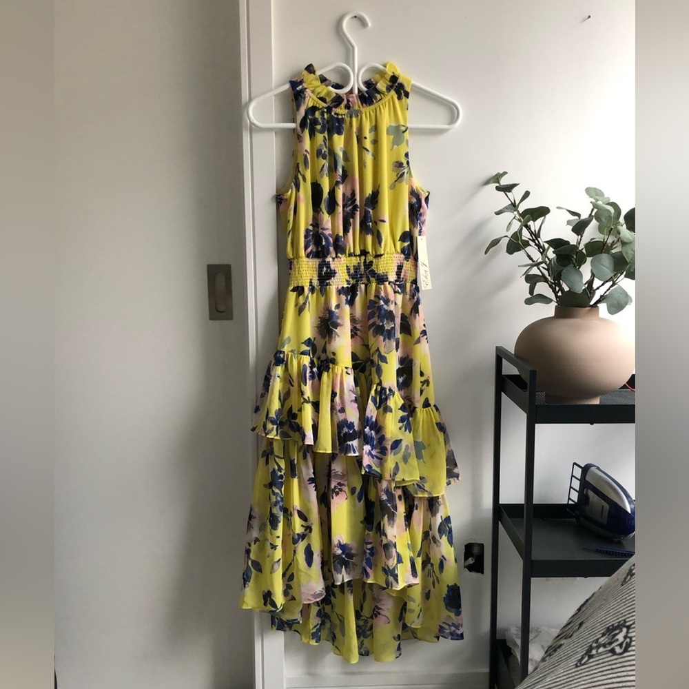 Eliza J Yellow Floral Ruffle Dress
